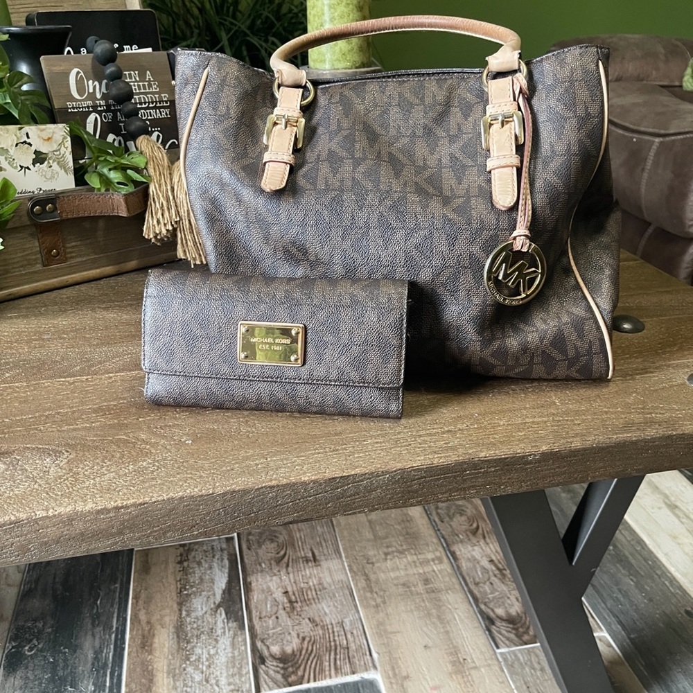 Michael Kors Dark Brown Signature Shoulder Bag and Wallet